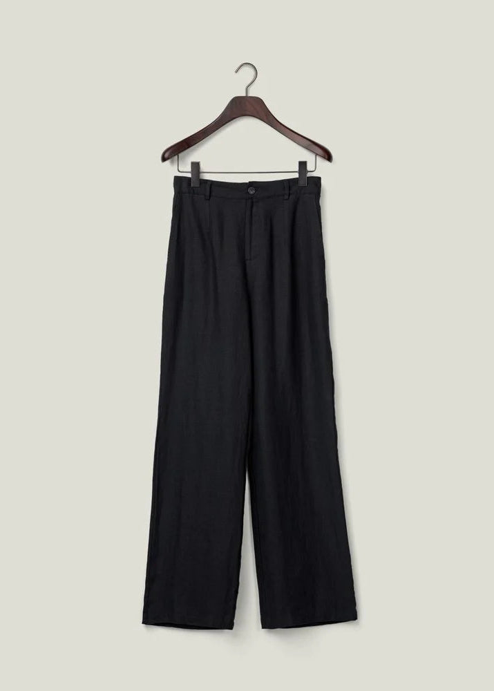 Lexington Waist Wide Leg Linen Pants Black