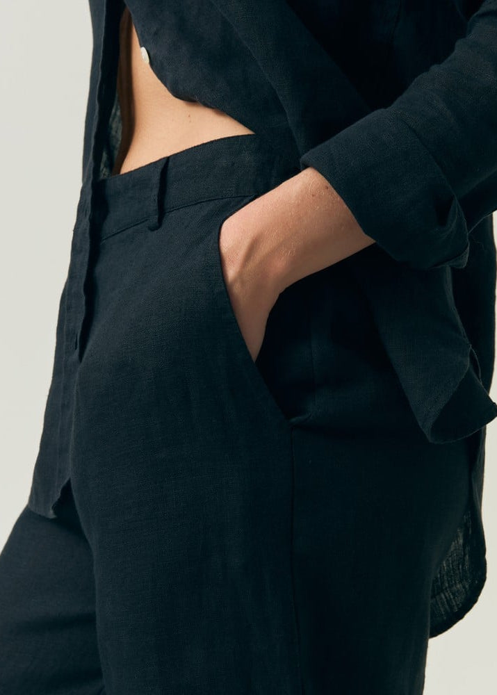 Lexington Waist Wide Leg Linen Pants Black