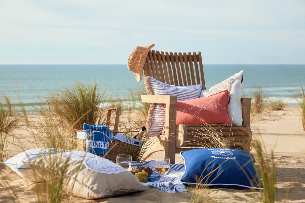 Lexington Striped Check Cotton Throw WH/BE/NY