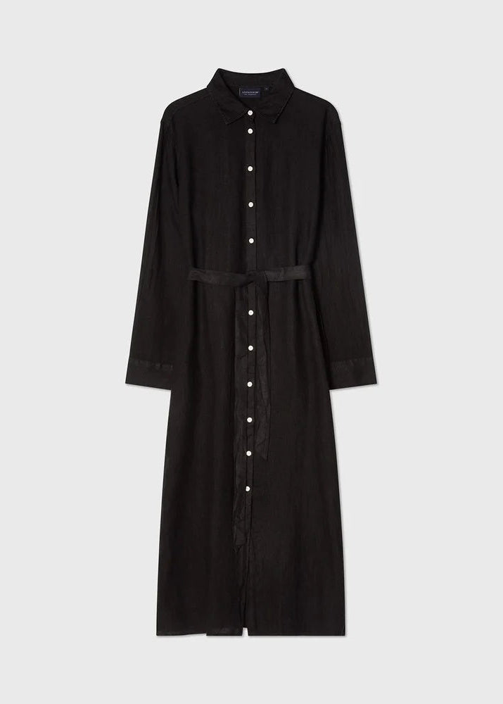 Lexington Long Linen Shirt Dress Black