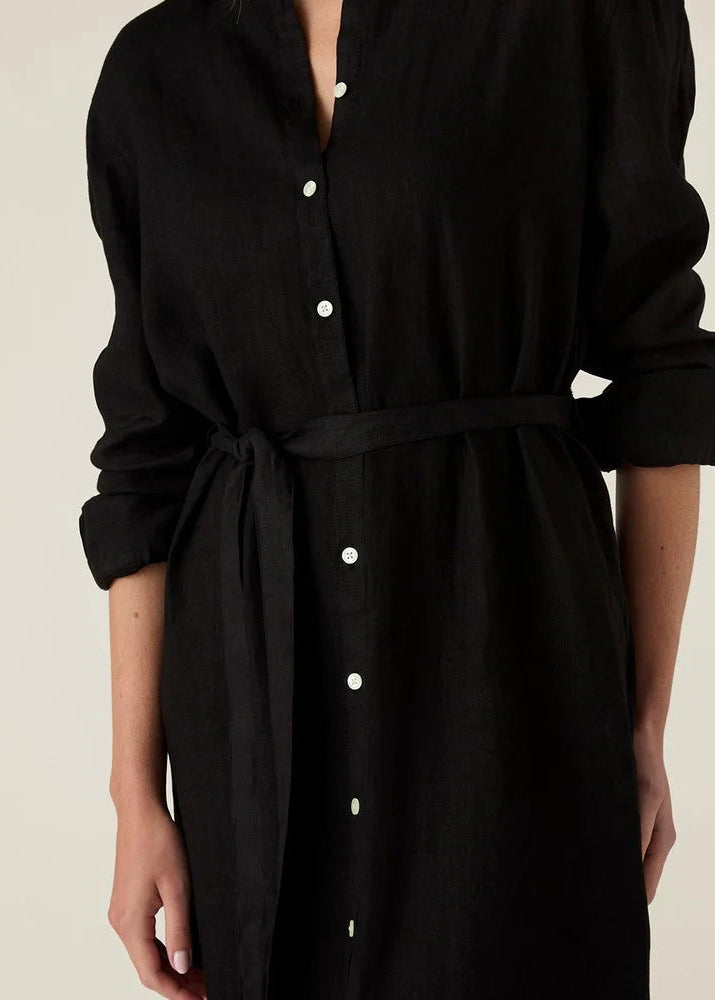 Lexington Long Linen Shirt Dress Black