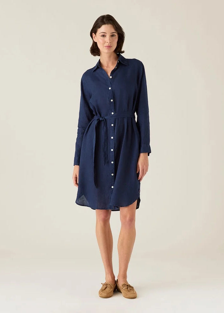 Lexington Linen Shirt Dress Navy