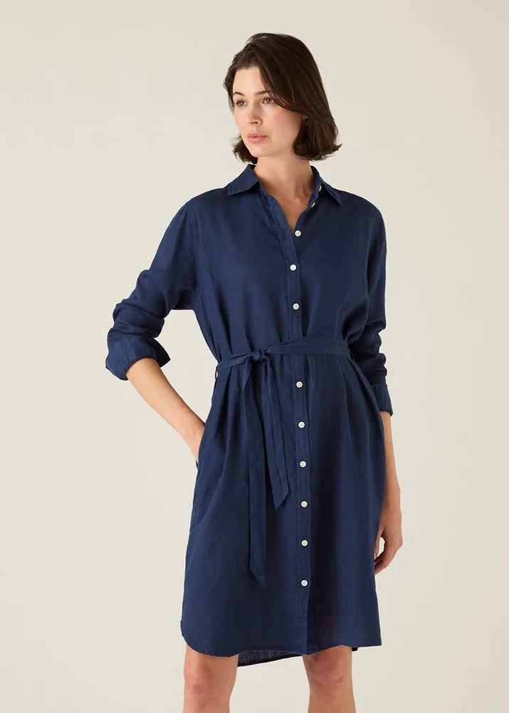 Lexington Linen Shirt Dress Navy