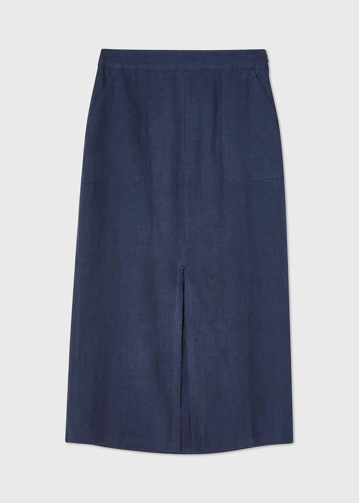Lexington Midi Linen Skirt Navy