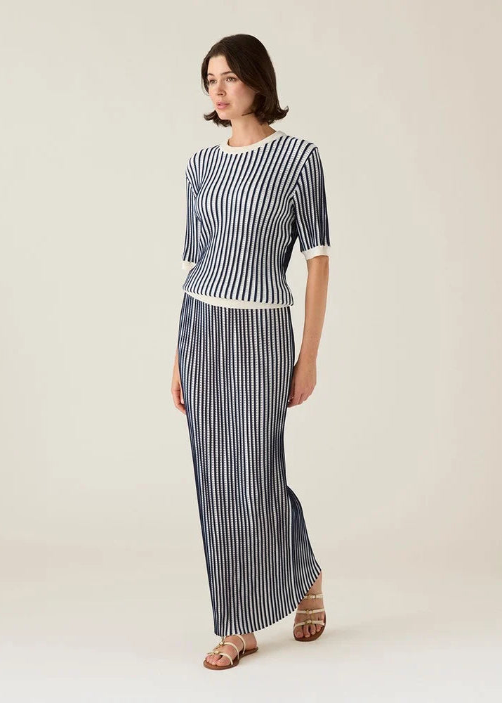 Lexington Multi Striped Knitted Skirt DkBlue/Wh St