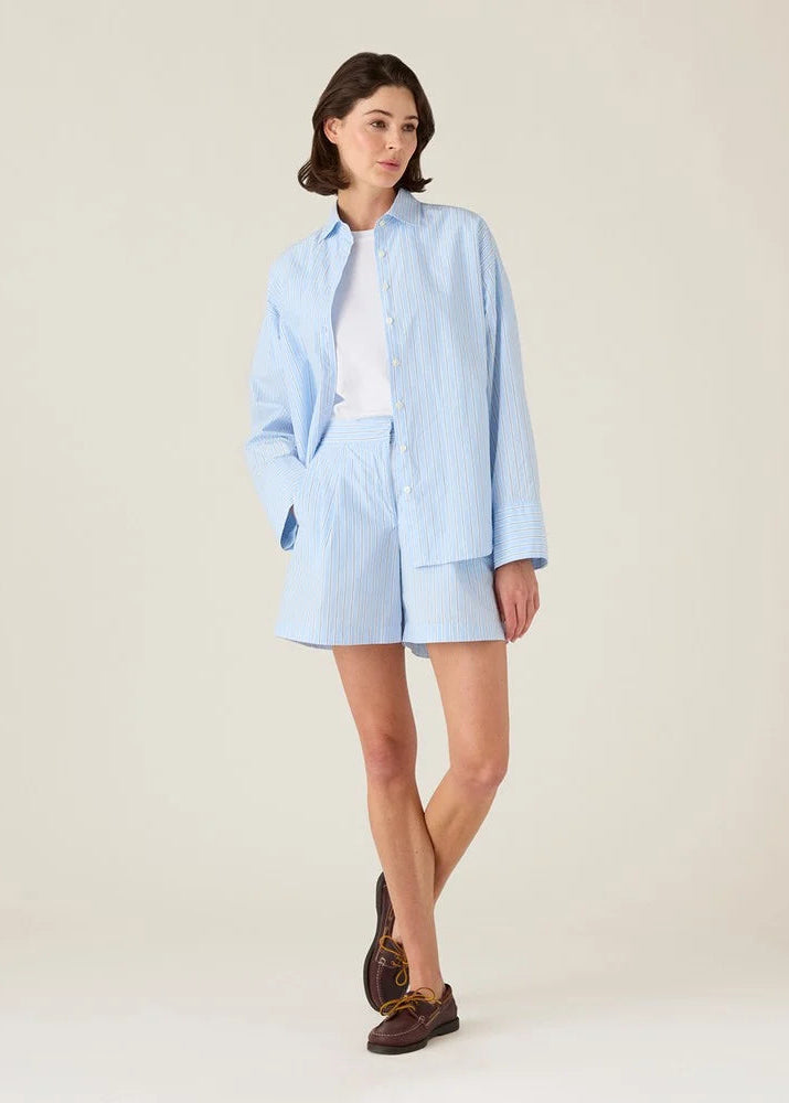 Lexington Org Cotton Poplin Shorts Blue MultiStrip