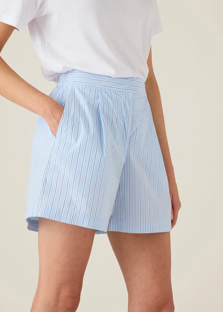 Lexington Org Cotton Poplin Shorts Blue MultiStrip