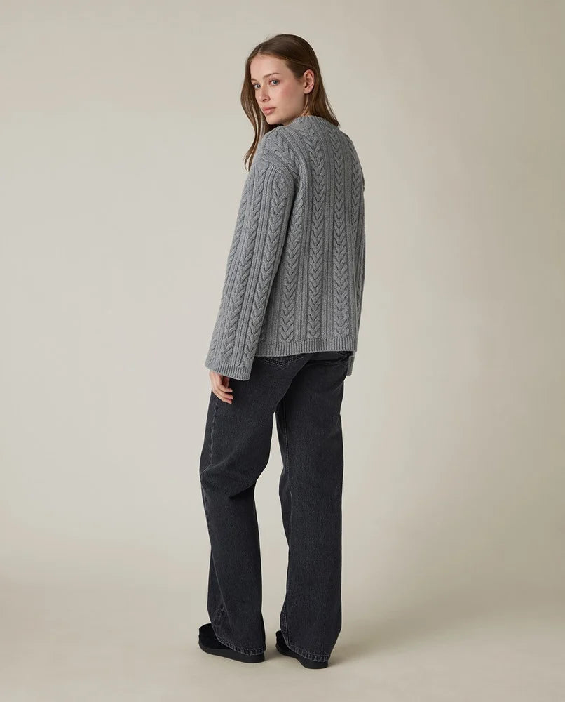 Lexington Cashmere Cable Sweater Light Gray