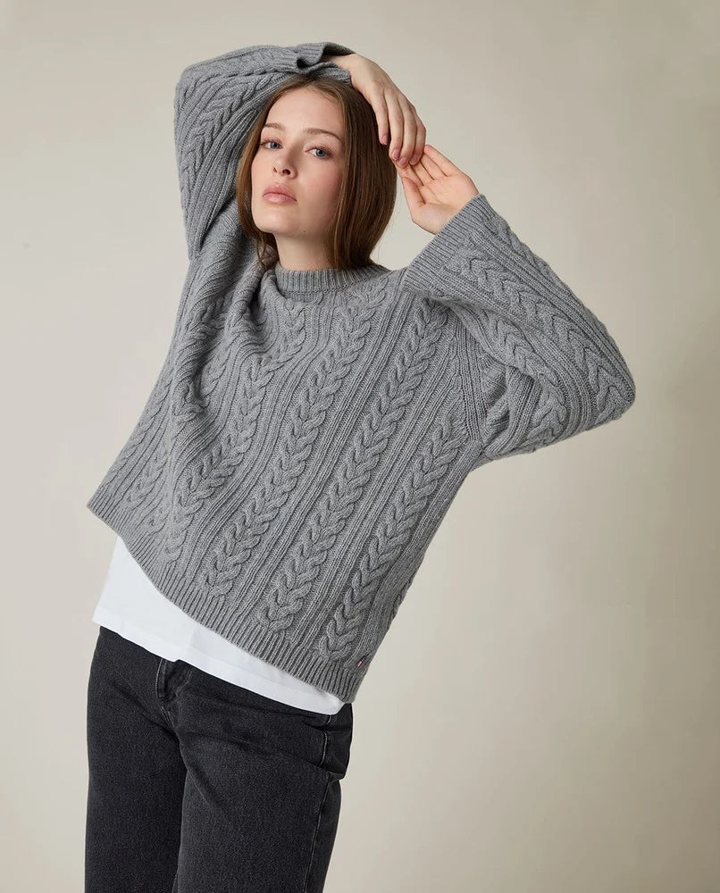 Lexington Cashmere Cable Sweater Light Gray