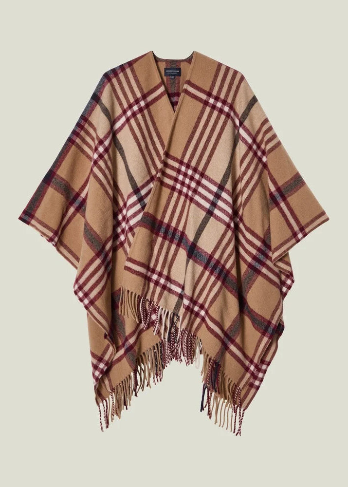 Lexington Recycled Wool Blend Poncho Beige DK red
