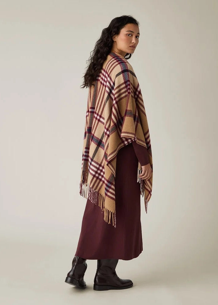 Lexington Recycled Wool Blend Poncho Beige DK red