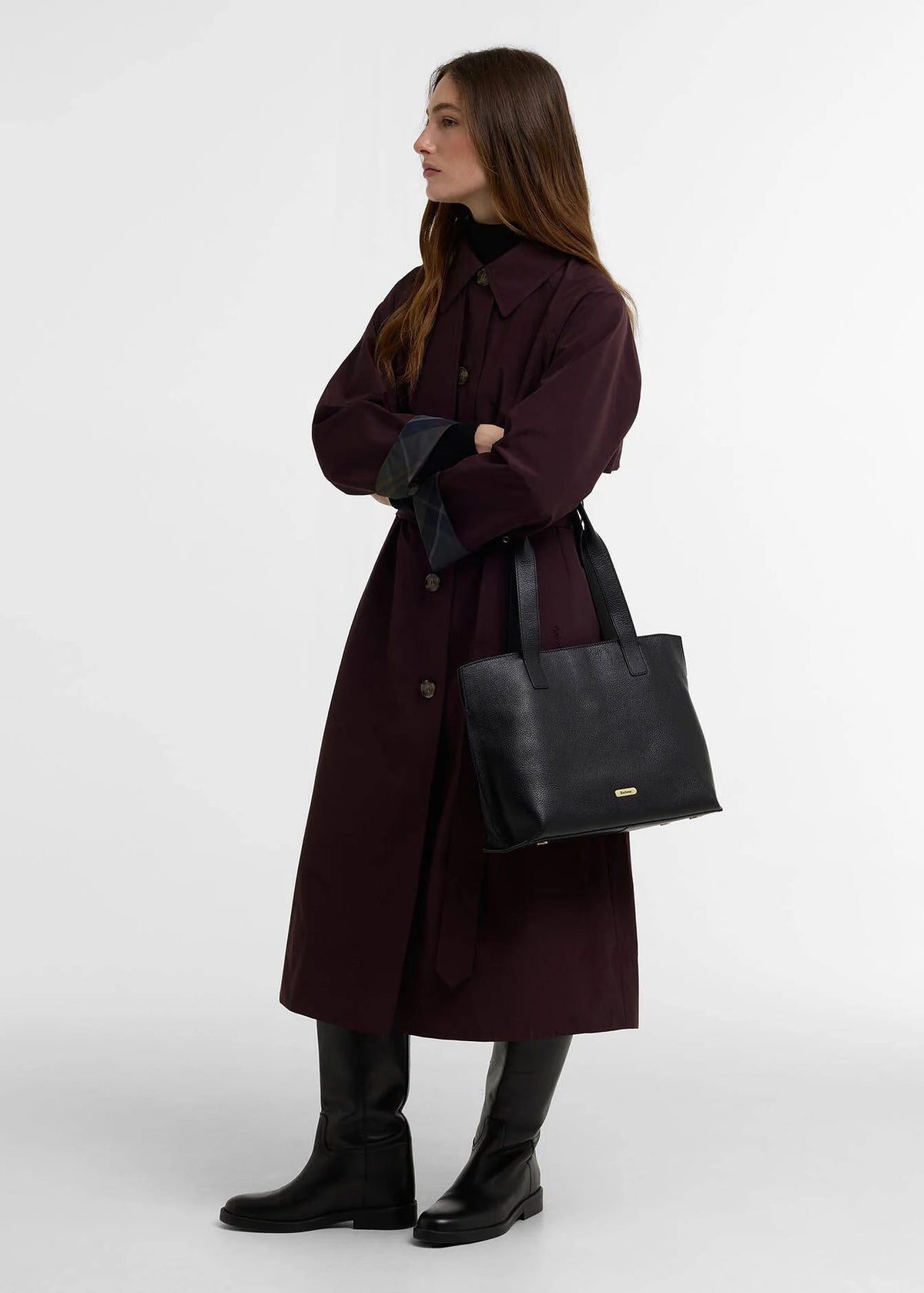 Barbour alder Large Leather Bag Tote Bag Black