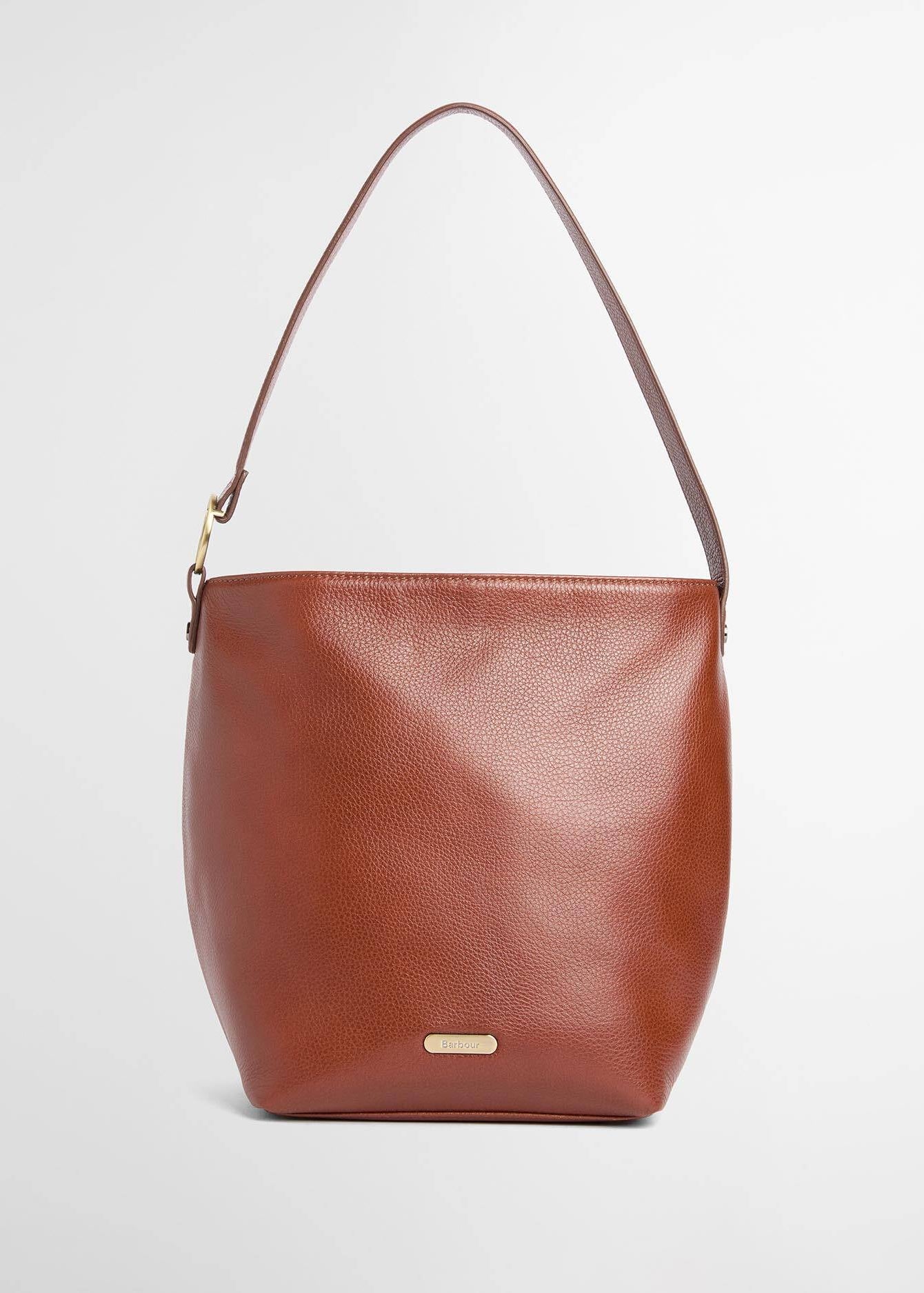 Barbour Cedar Large Leather Bucket Bag Brown