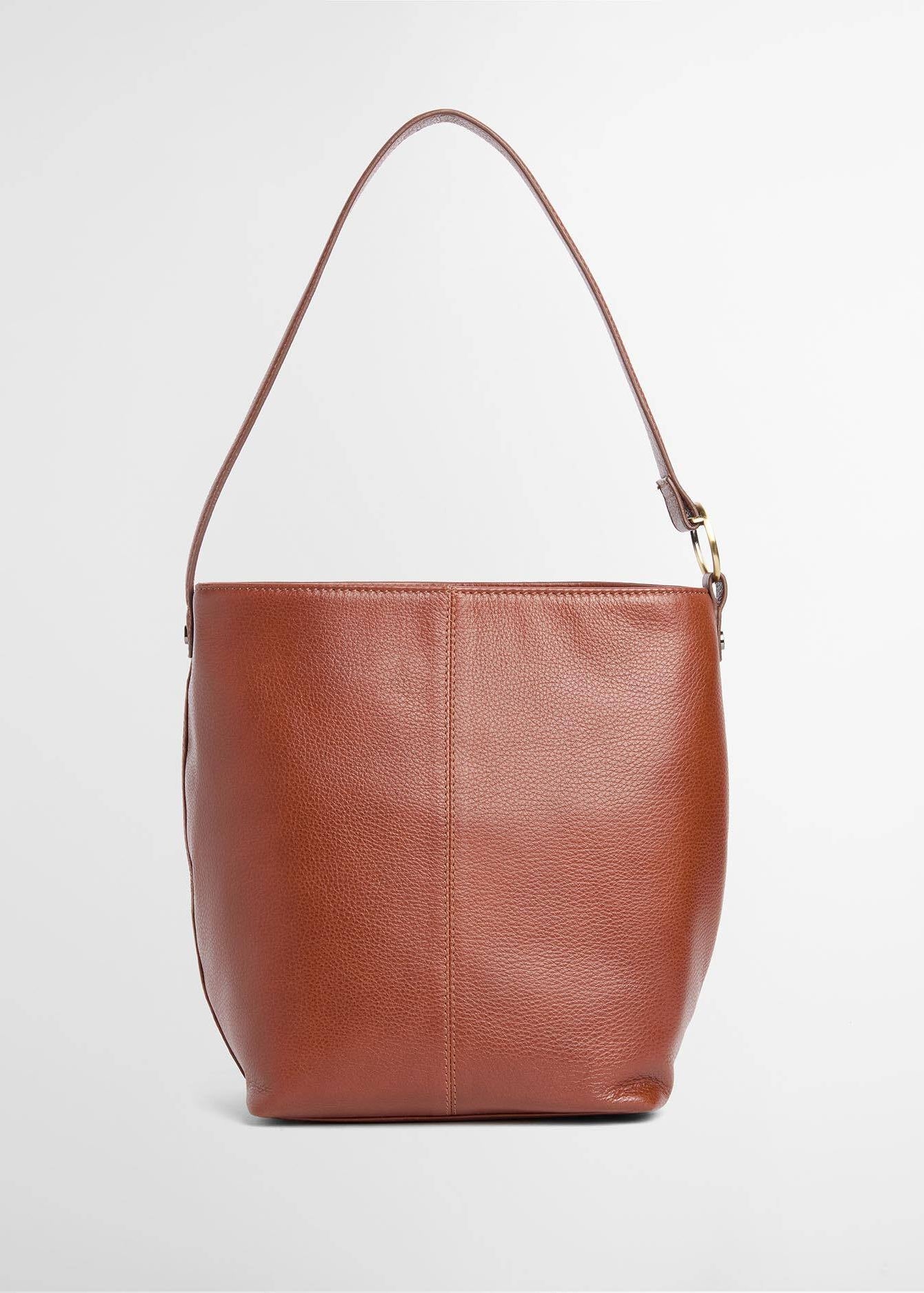 Barbour Cedar Large Leather Bucket Bag Brown
