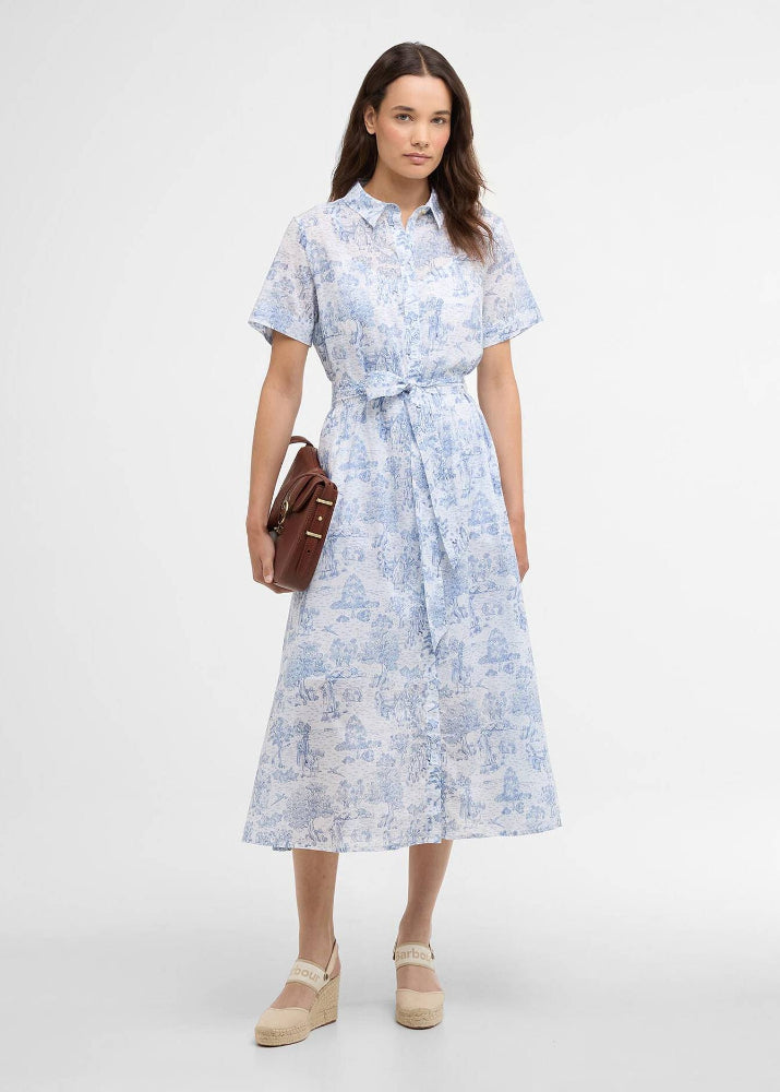 Barbour Wisteria Midi Dress Navy Blue Print