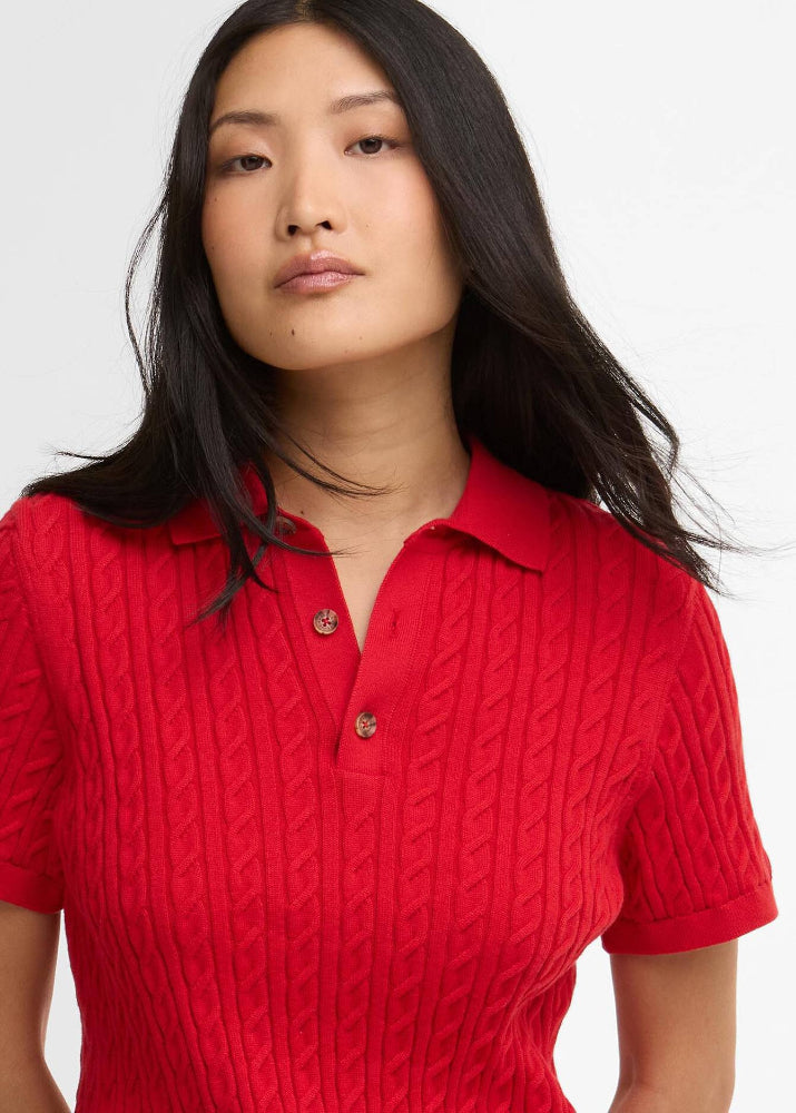 Barbour Hartland Knitted Polo Jumper Red