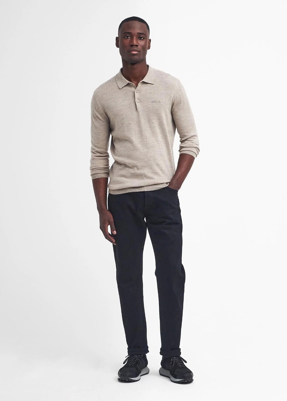 Barbour Intl Merlin Merino Polo Jumper Brindle