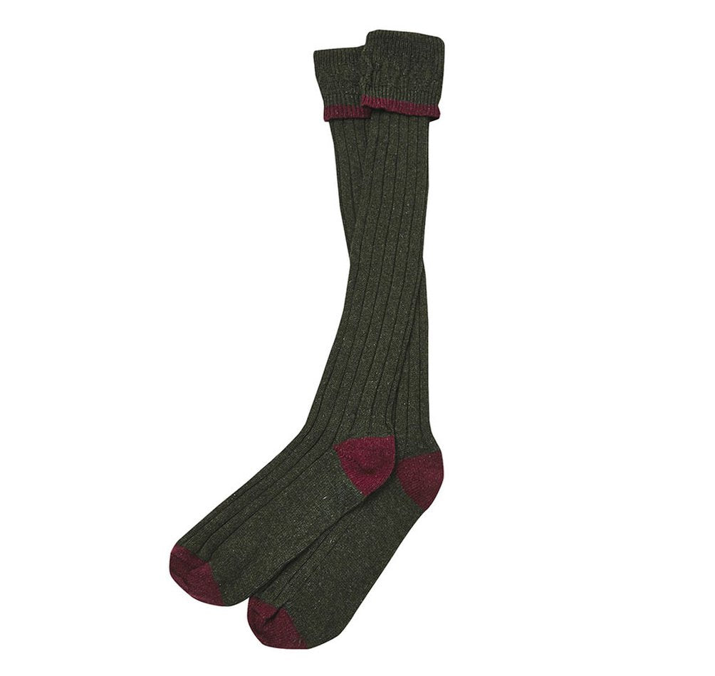 Barbour Contrast Gunstockings Olive Cranberry