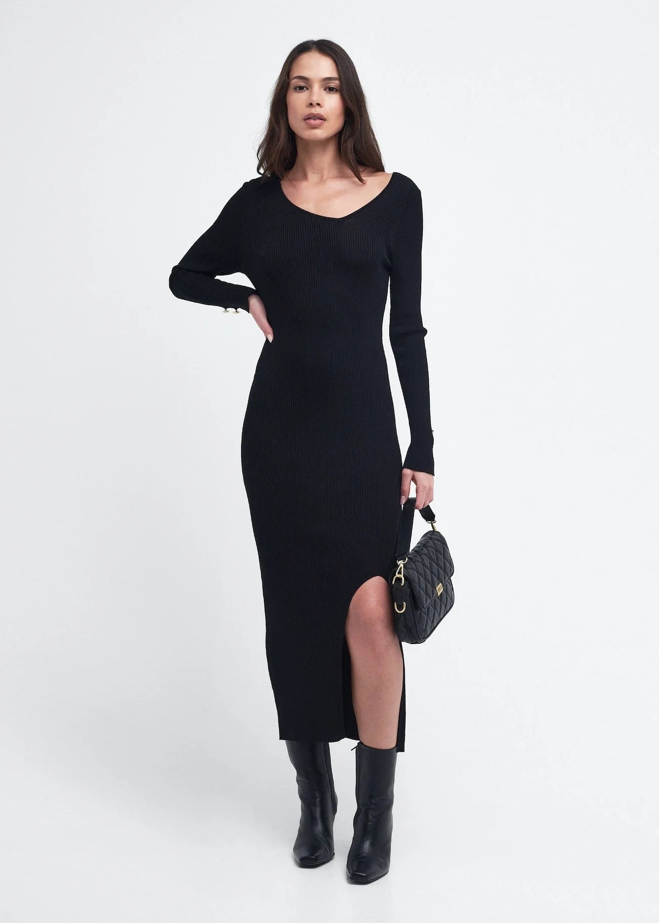 Barbour International Piquet Knitted Midi Dress Black