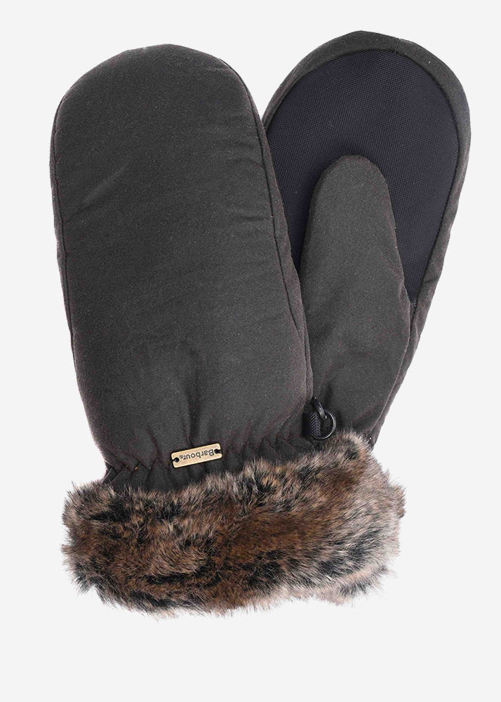 Barbour Wax Fur Trim Mittens Olive