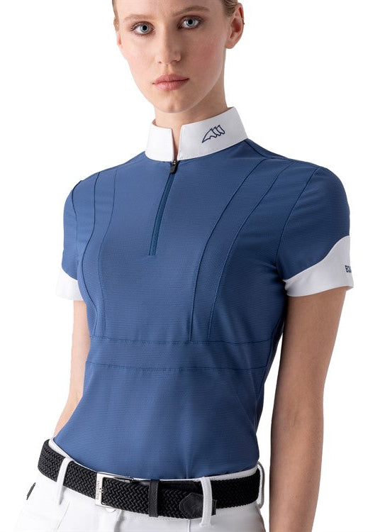 Equiline Colid Short Sleeve Show Shirt Indigo Blue