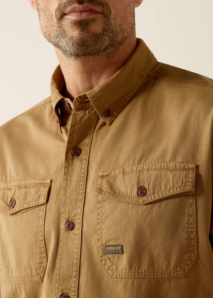 Ariat Rebar Washed Twill LS Work Shirt Khaki