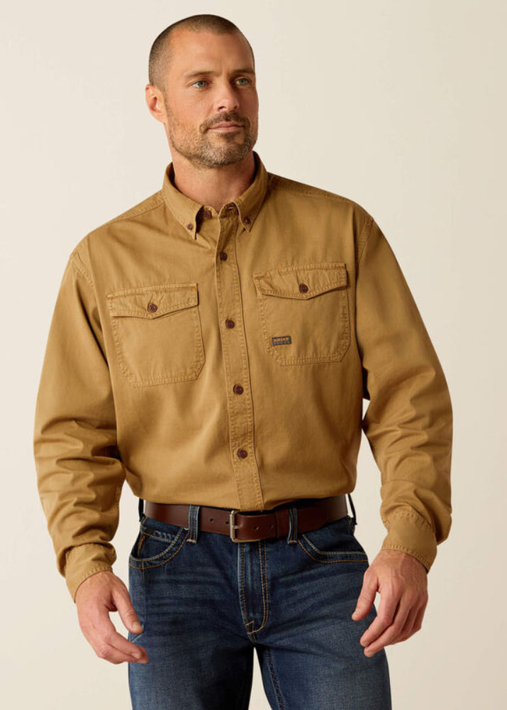 Ariat Rebar Washed Twill LS Work Shirt Khaki