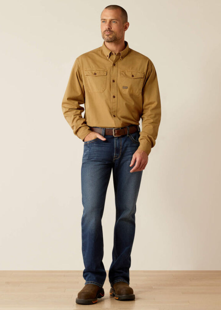 Ariat Rebar Washed Twill LS Work Shirt Khaki