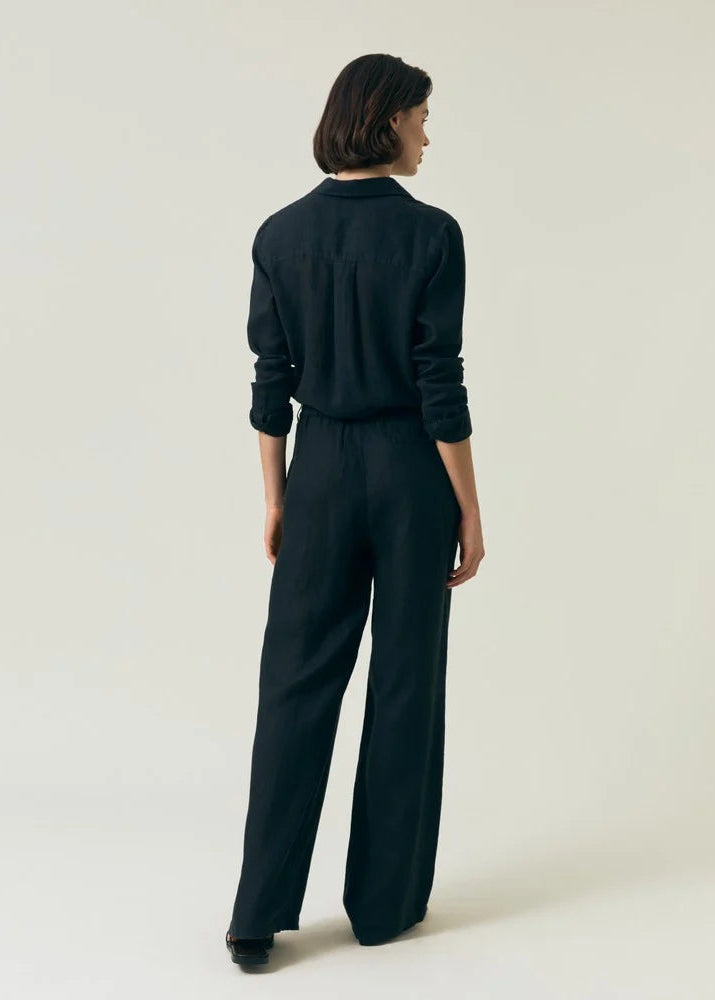 Lexington Waist Wide Leg Linen Pants Black