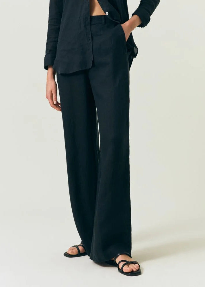 Lexington Waist Wide Leg Linen Pants Black