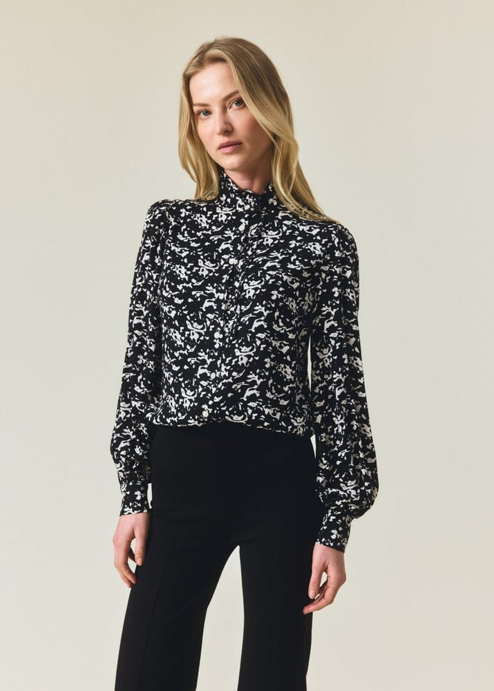 Lexington Printed Frill Blouse BL/WH