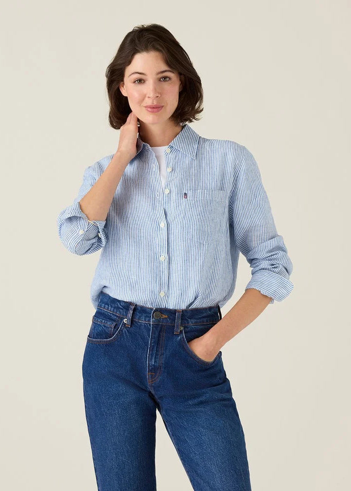 Lexington Classic Linen Shirt  Blue/white Stripe
