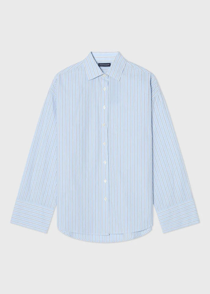 Lexington Casual Org Cotton Poplin Blue Multi Stri