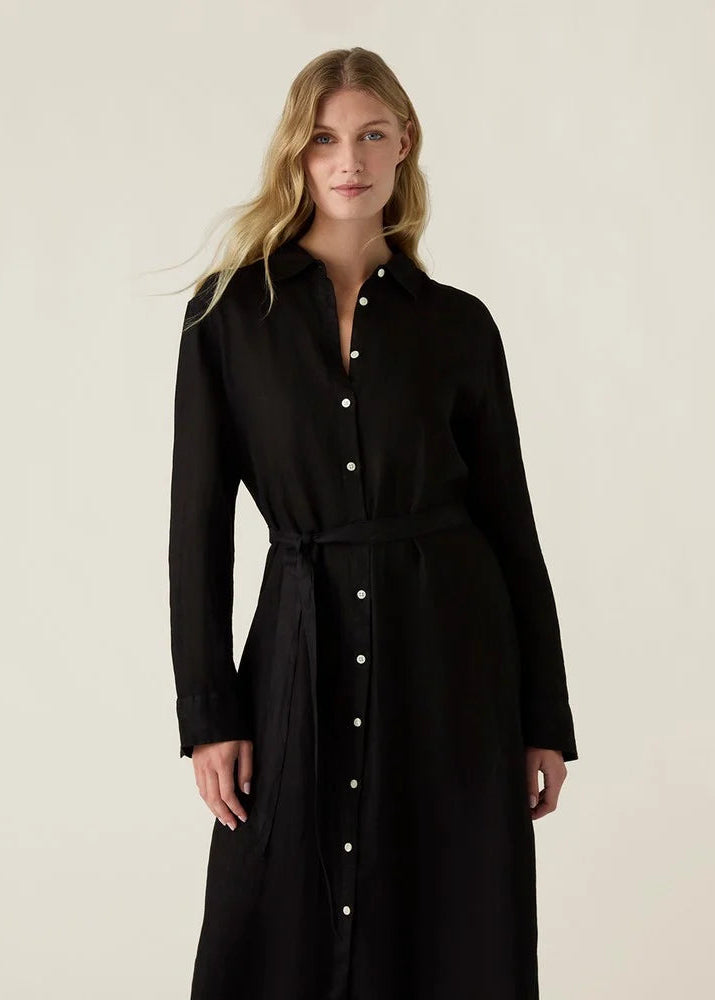 Lexington Long Linen Shirt Dress Black