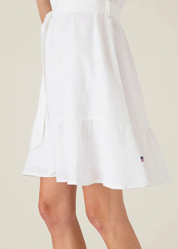 Lexington Belted Linen V-Neck Dress White