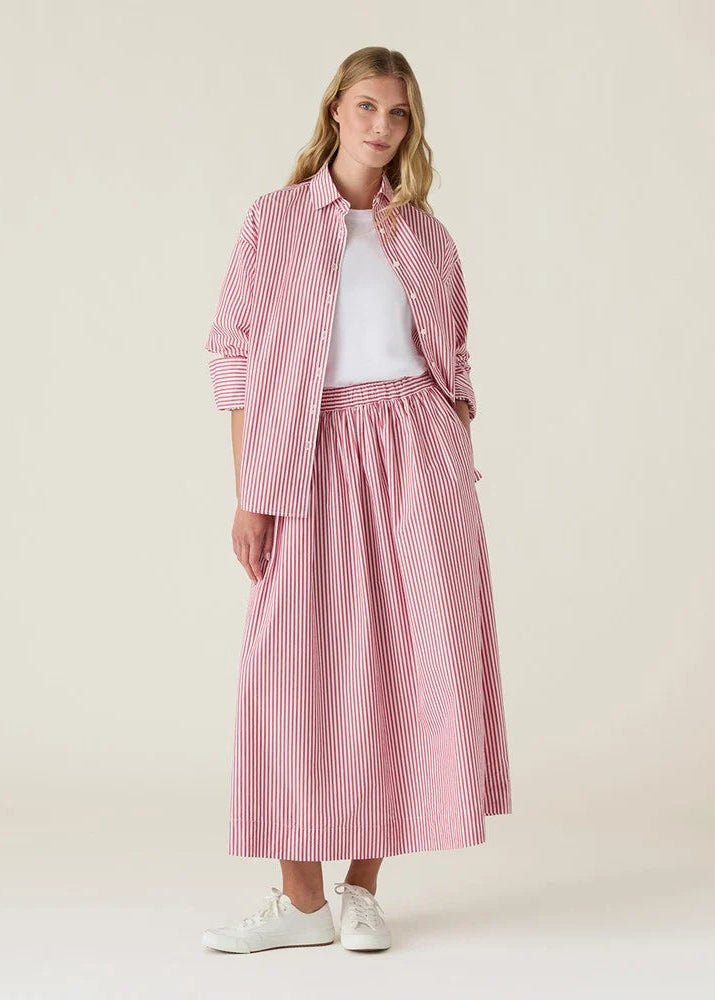 Lexington Org Cotton Poplin Skirt Red/white strip