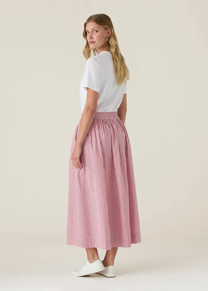 Lexington Org Cotton Poplin Skirt Red/white strip