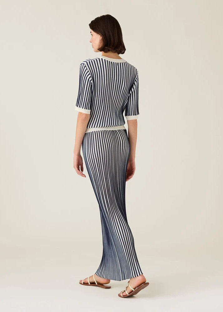 Lexington Multi Striped Knitted Skirt DkBlue/Wh St
