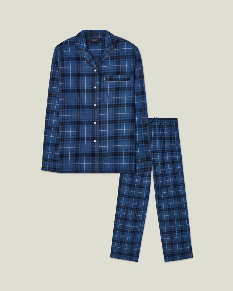 Lexington Org Cotton Flanell Pyjamas Blue/White