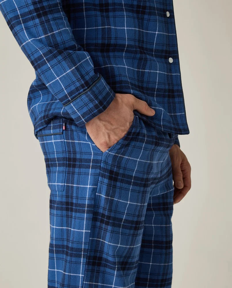 Lexington Org Cotton Flanell Pyjamas Blue/White