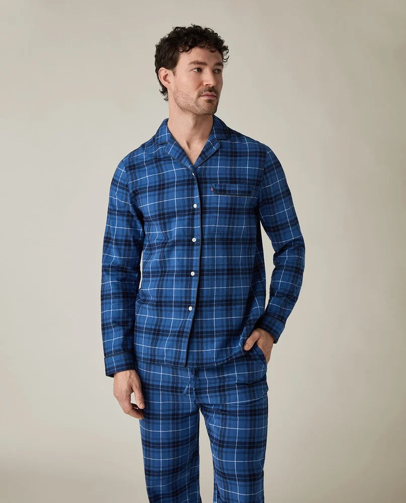 Lexington Org Cotton Flanell Pyjamas Blue/White