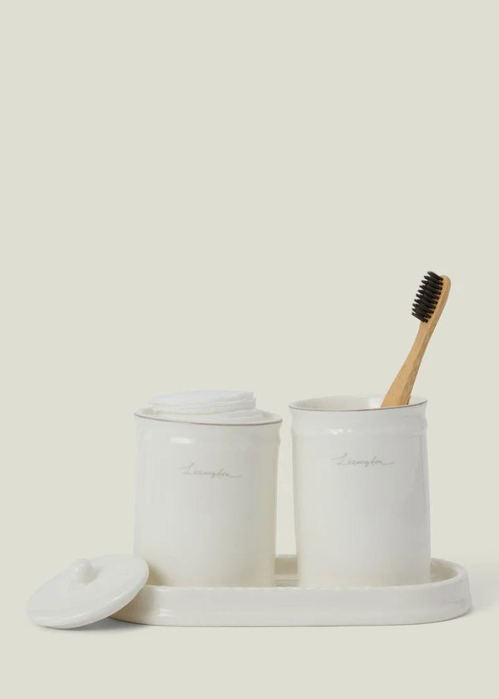 Lexington Porcelain Toothbrush Mug WH/BE