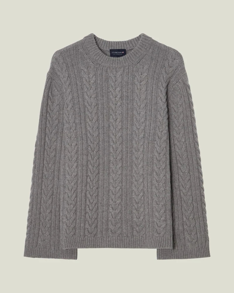 Lexington Cashmere Cable Sweater  Light Gray