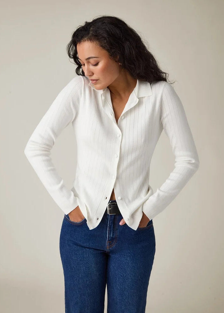 Lexington polo Neck Cardigan White