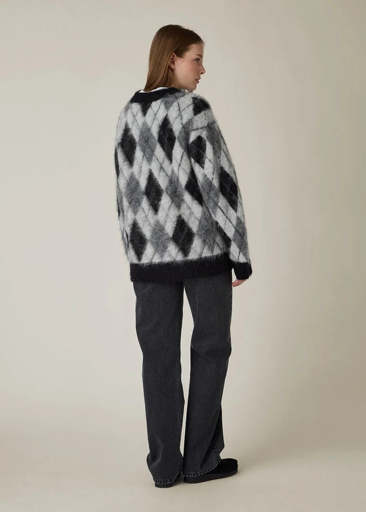 Lexington Brushed Argyle Knit Sweater Grey multi