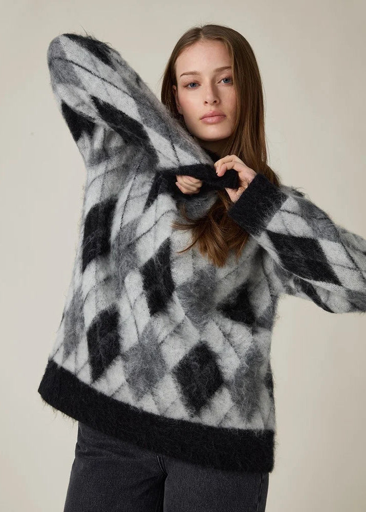 Lexington Brushed Argyle Knit Sweater Grey multi