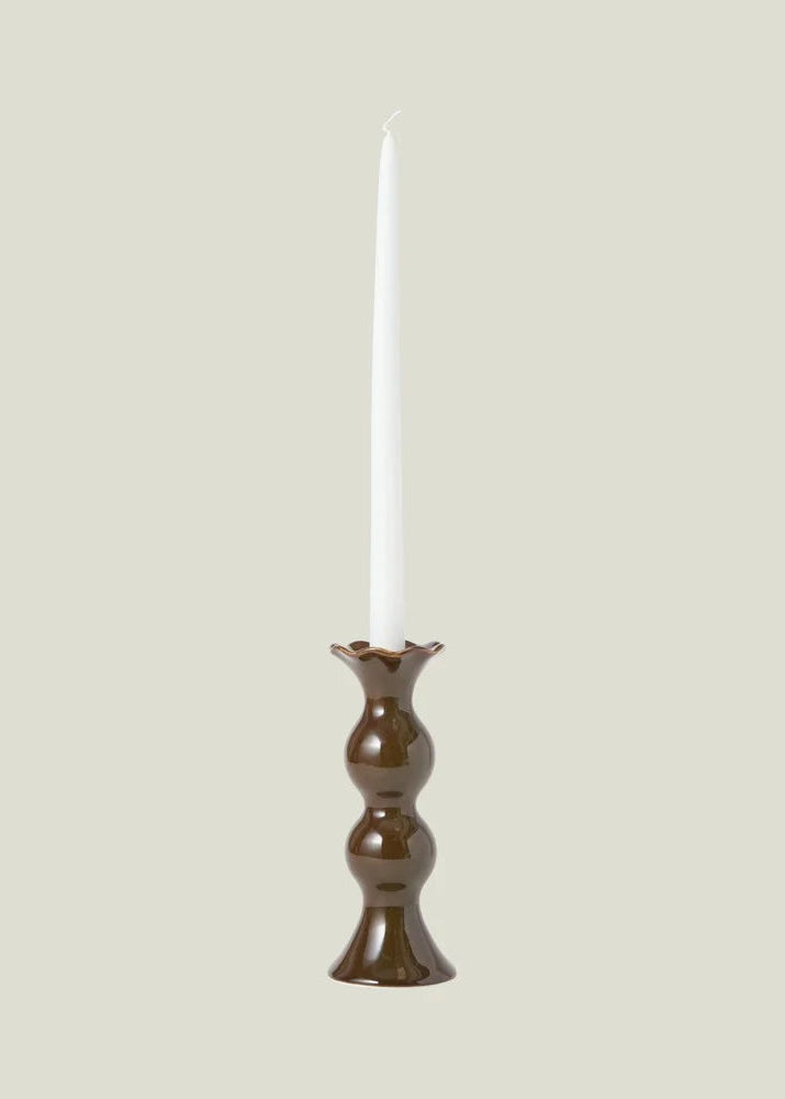 Lexington Stoneware  Wavy Candle Holder Brown