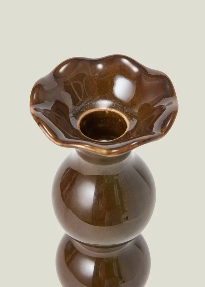 Lexington Stoneware  Wavy Candle Holder Brown