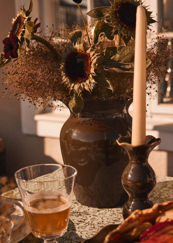 Lexington Stoneware  Wavy Candle Holder Brown