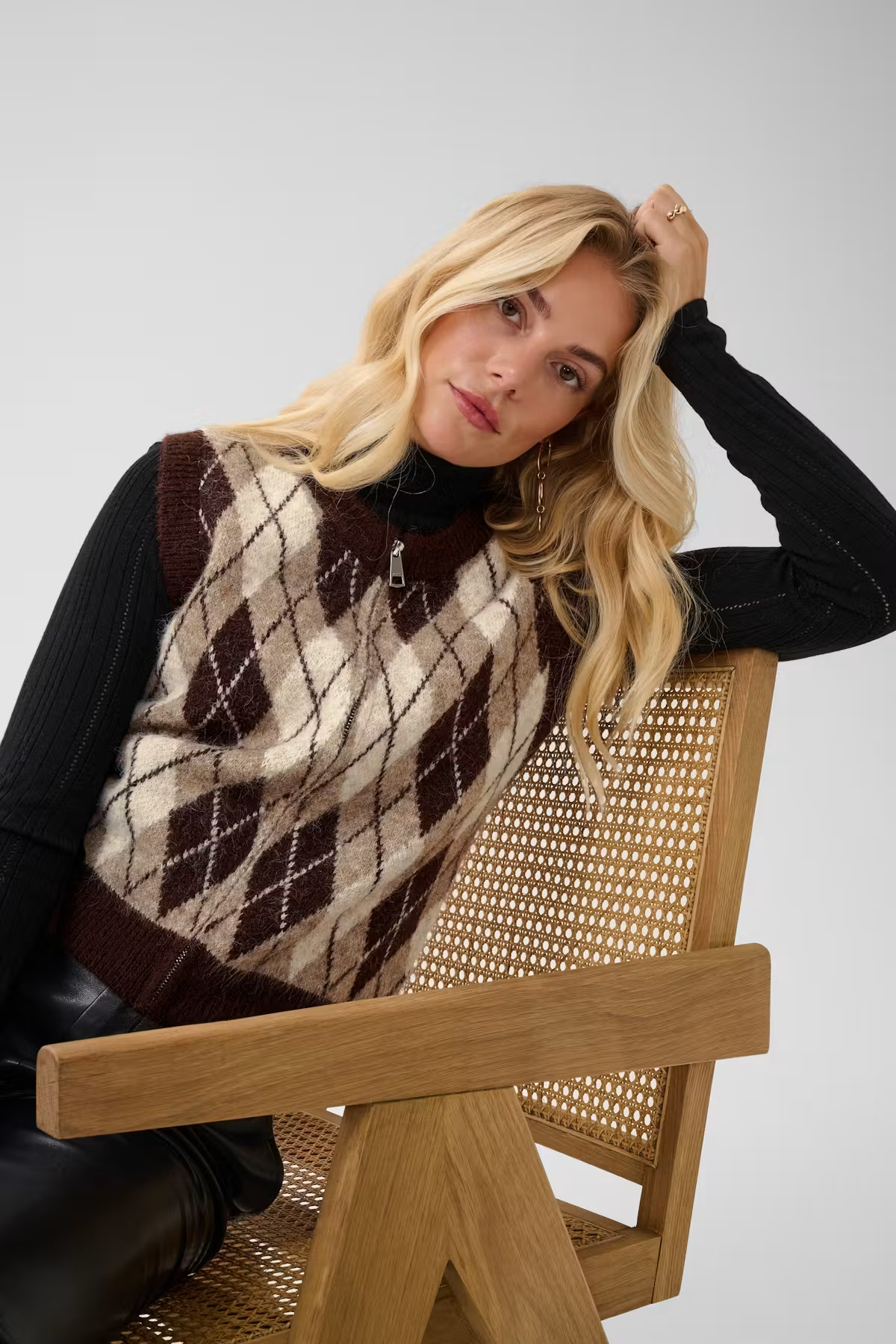 Cream CRMirea Knit Vest Fudge Argyle